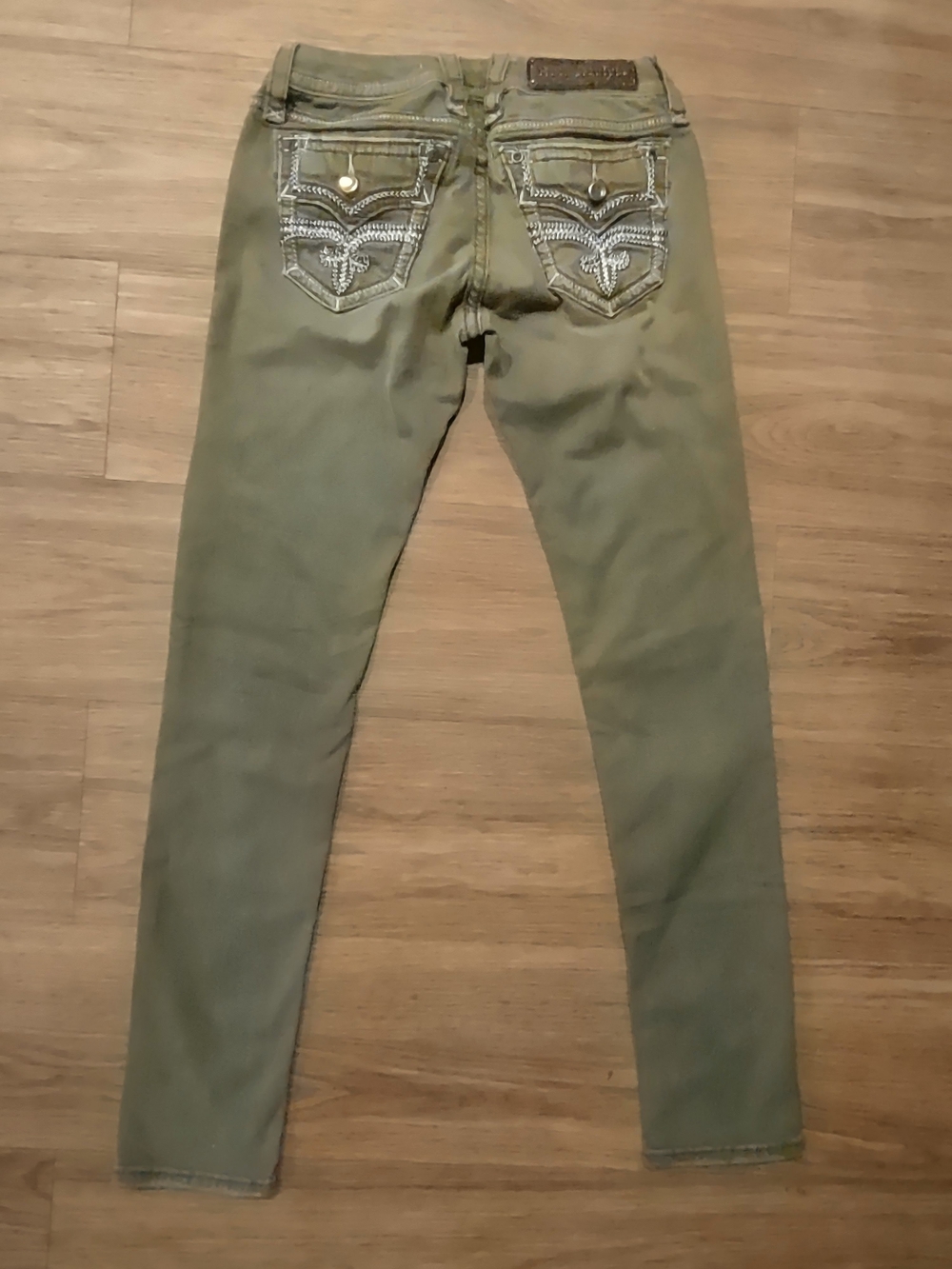 Rock Revival Olive Embroidered Back Pocket Skinny Jeans